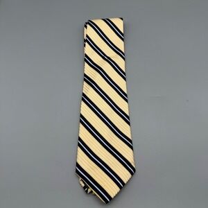 Studio Milan Mens Silk Tie Yellow Navy Blue White Striped Made in USA Classic